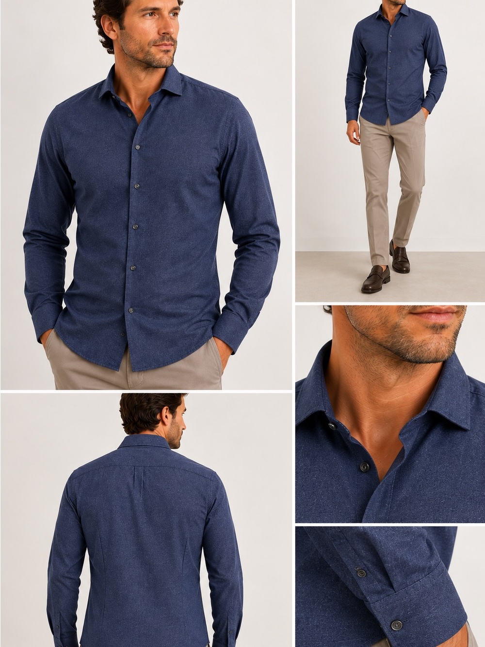 Xacus Evolution Fit Supercotone Navy Heather Cotton  Button Down Shirt 40 15.75
